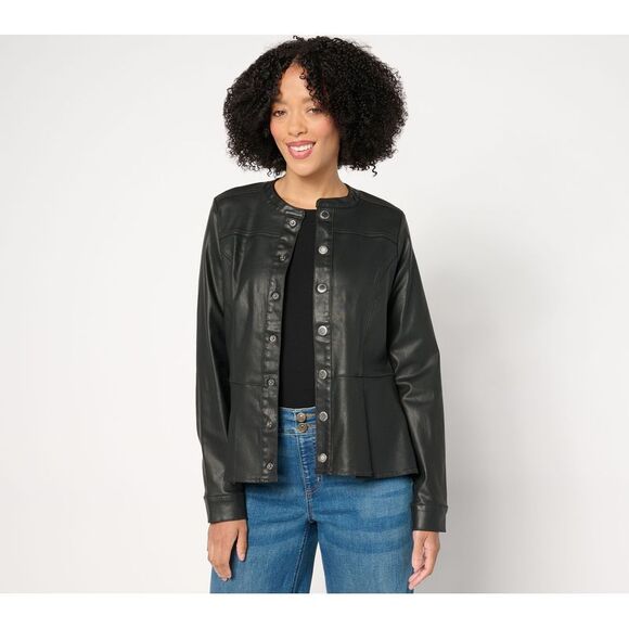 Susan Graver Women's Jacket Sz XS Coated Denim Peplum Black A670193 - Picture 1 of 4
